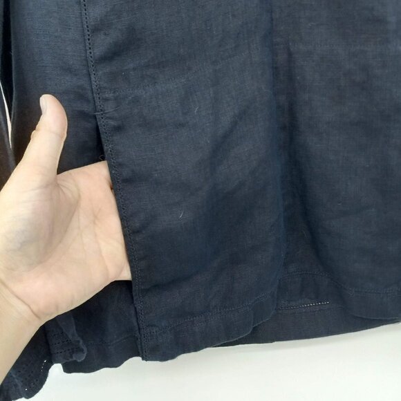 Talbots Pure Irish Linen Boxy Lagenlook Navy Blue Hooded Shirt Relaxed Artsy S - Picture 6 of 9